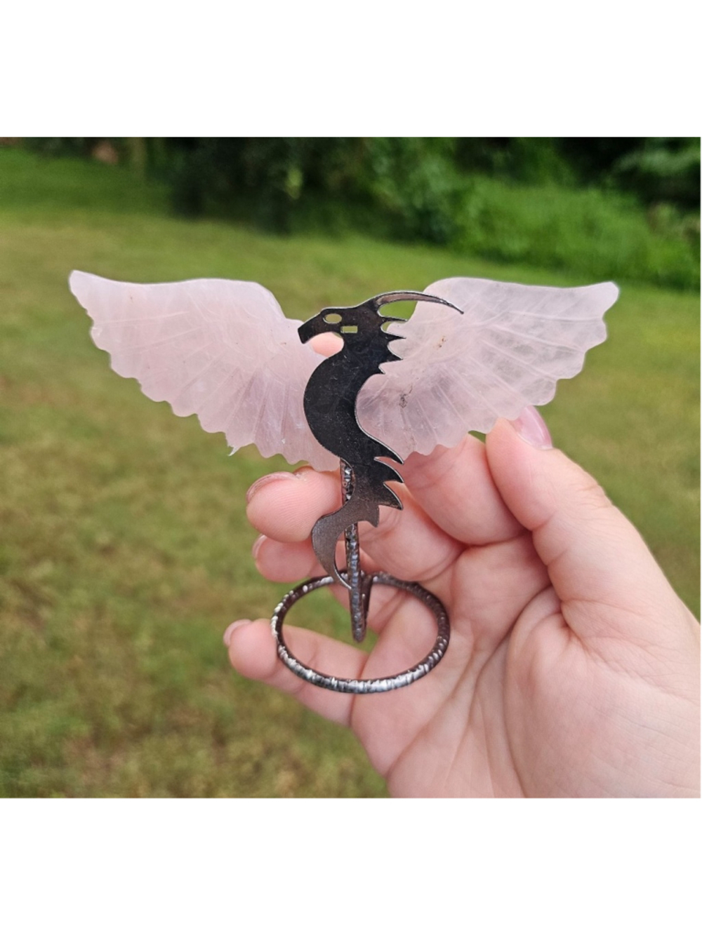 Rose quartz dragon with base